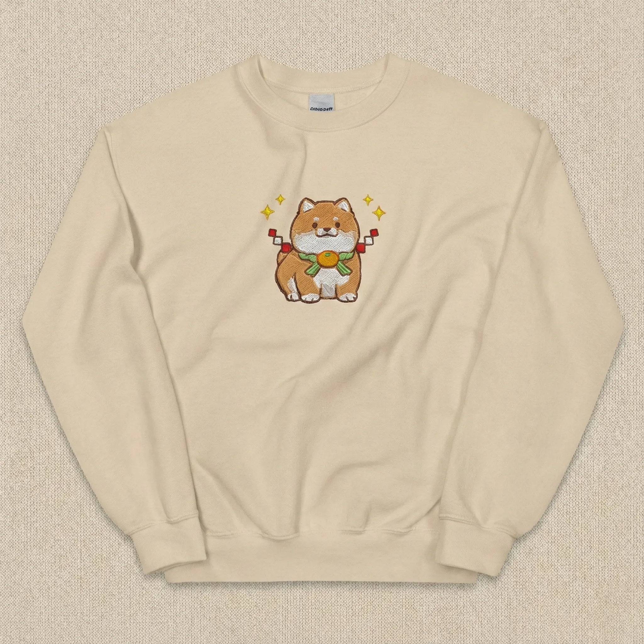 Cute Dog Embroidered Sweatshirt – Lucky Puppy Charm Illustration, Crewneck Style