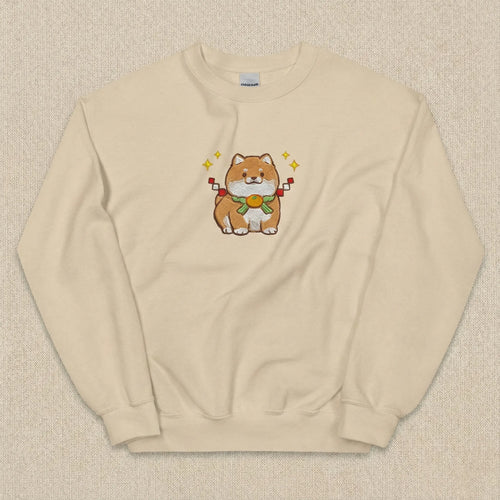 Cute Dog Embroidered Sweatshirt – Lucky Puppy Charm Illustration, Crewneck Style