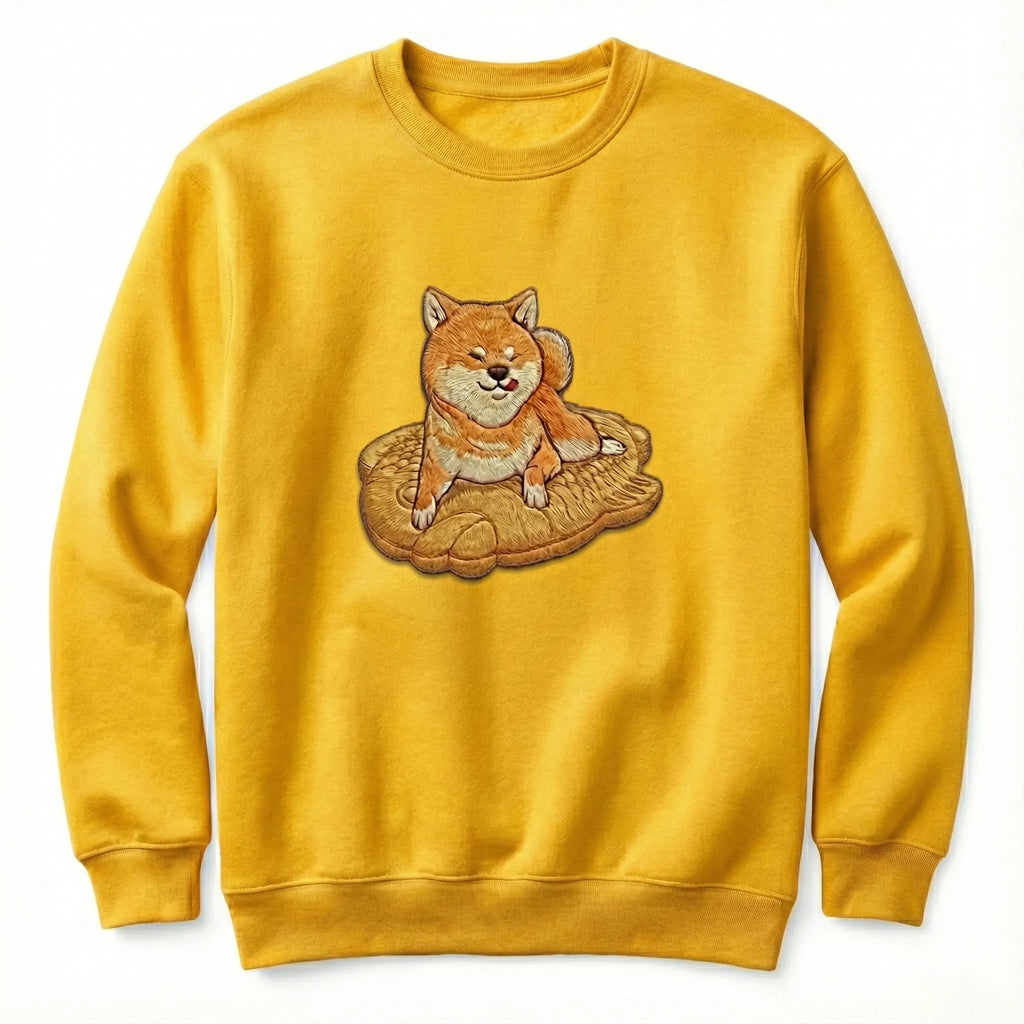 Cute Dog Embroidered Sweatshirt – Relaxed Puppy Resting Illustration, Crewneck Style