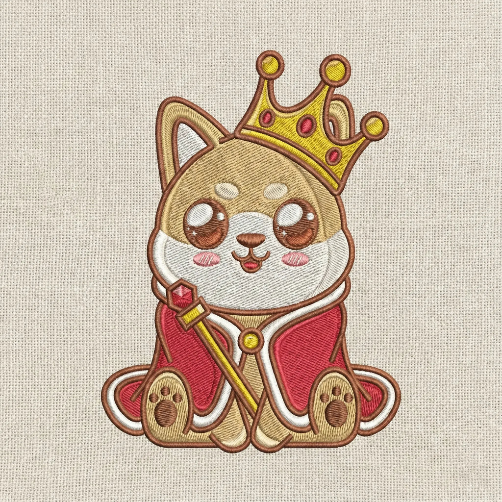 Cute Dog Embroidered Sweatshirt – Royal Puppy Crown Illustration, Crewneck Style