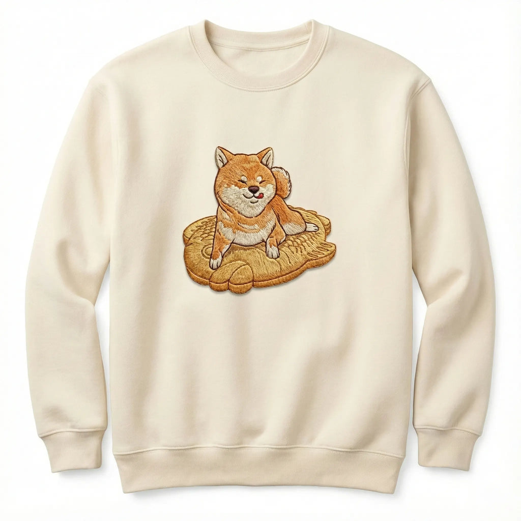 Cute Dog Embroidered Sweatshirt – Relaxed Puppy Resting Illustration, Crewneck Style