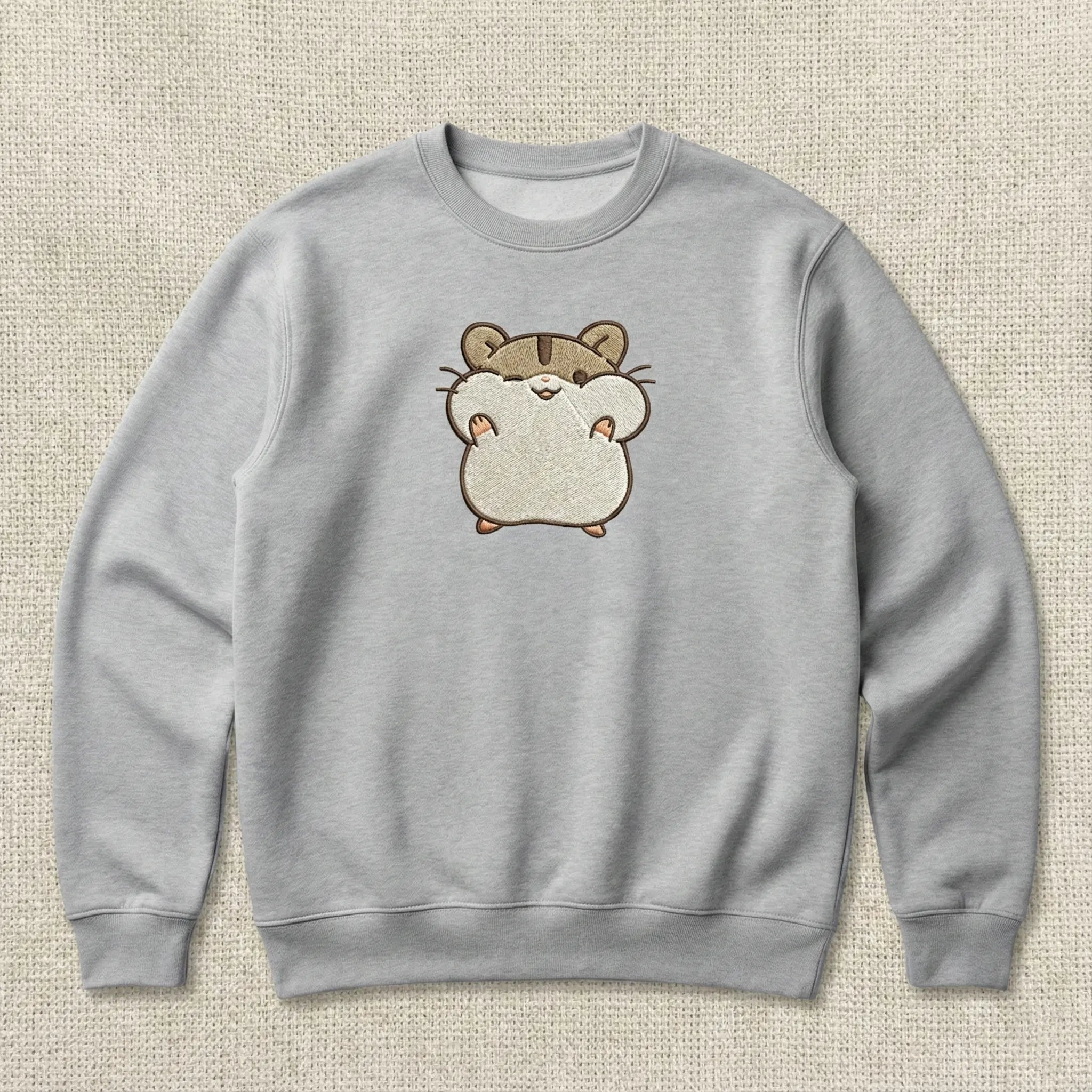 Cute Hamster Embroidered Sweatshirt – Minimal Animal Design, Cozy Black Crewneck