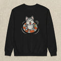 Cute Dog Embroidered Sweatshirt – Playful Puppy Float Scene Illustration, Crewneck Style