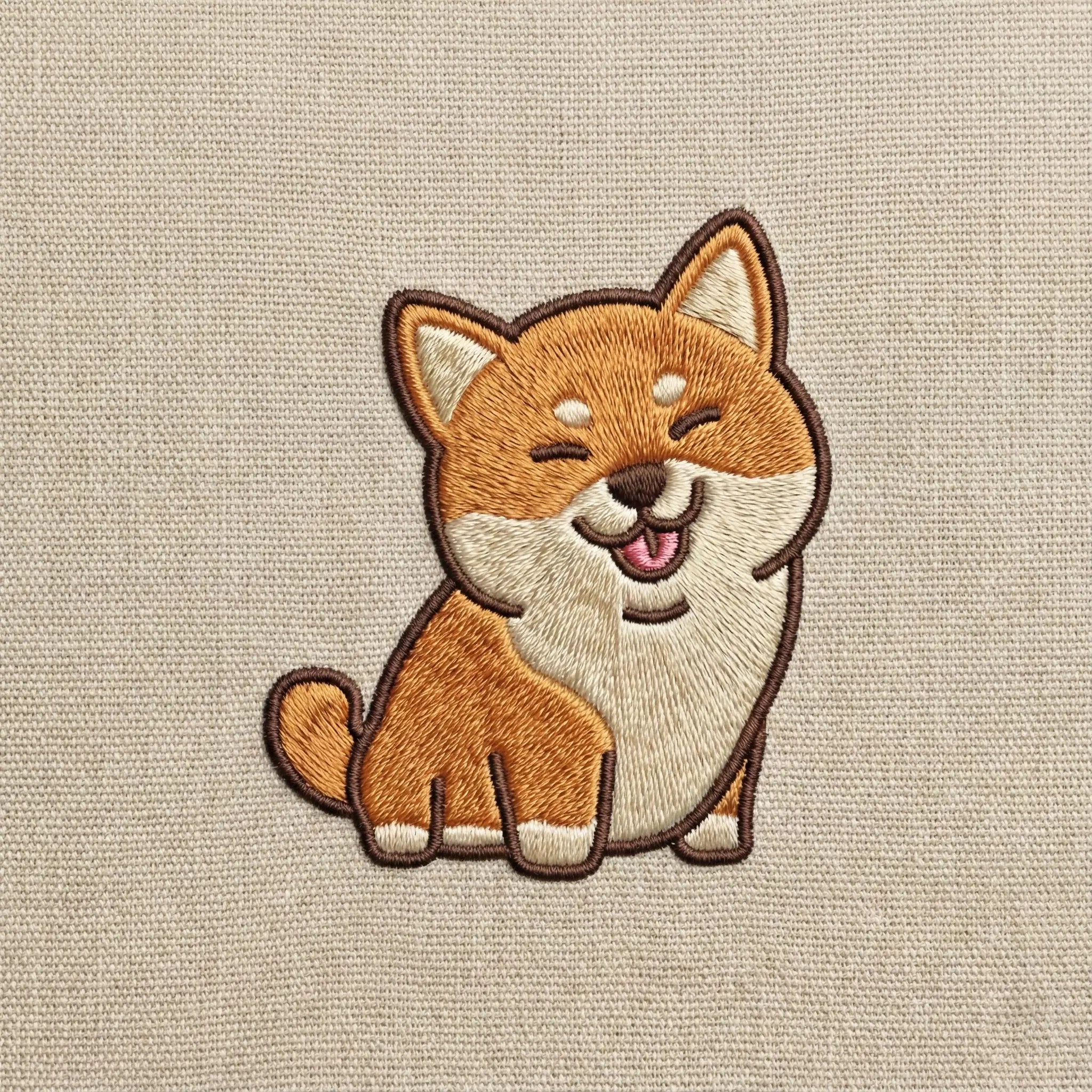 Cute Dog Embroidered Sweatshirt – Smiling Puppy Illustration, Crewneck Style