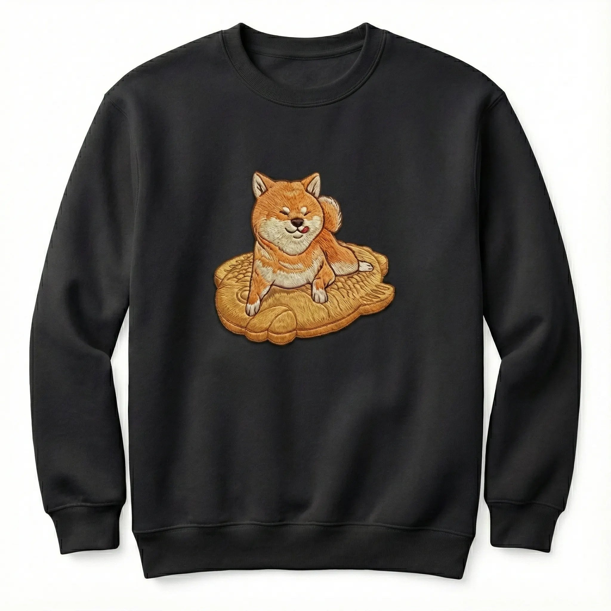 Cute Dog Embroidered Sweatshirt – Relaxed Puppy Resting Illustration, Crewneck Style