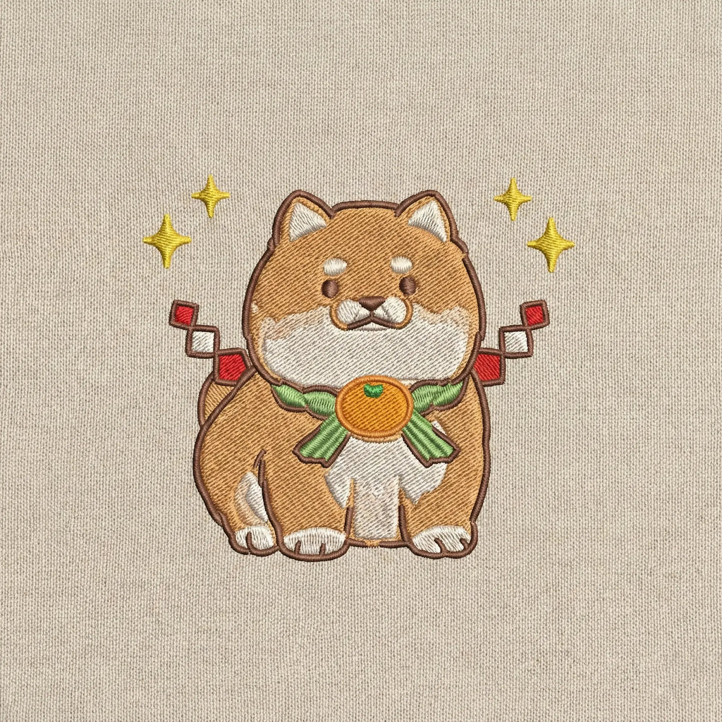 Cute Dog Embroidered Sweatshirt – Lucky Puppy Charm Illustration, Crewneck Style