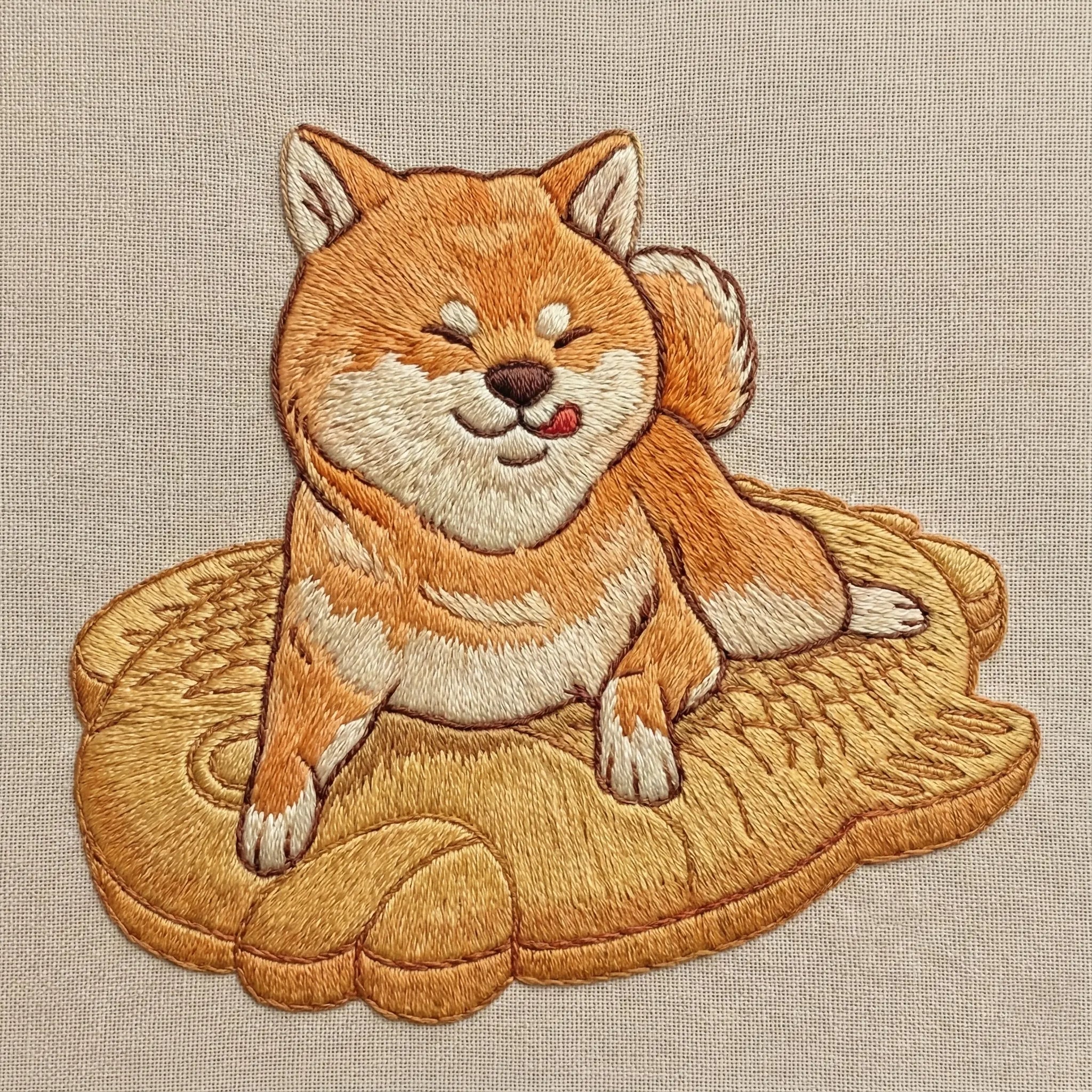 Cute Dog Embroidered Sweatshirt – Relaxed Puppy Resting Illustration, Crewneck Style