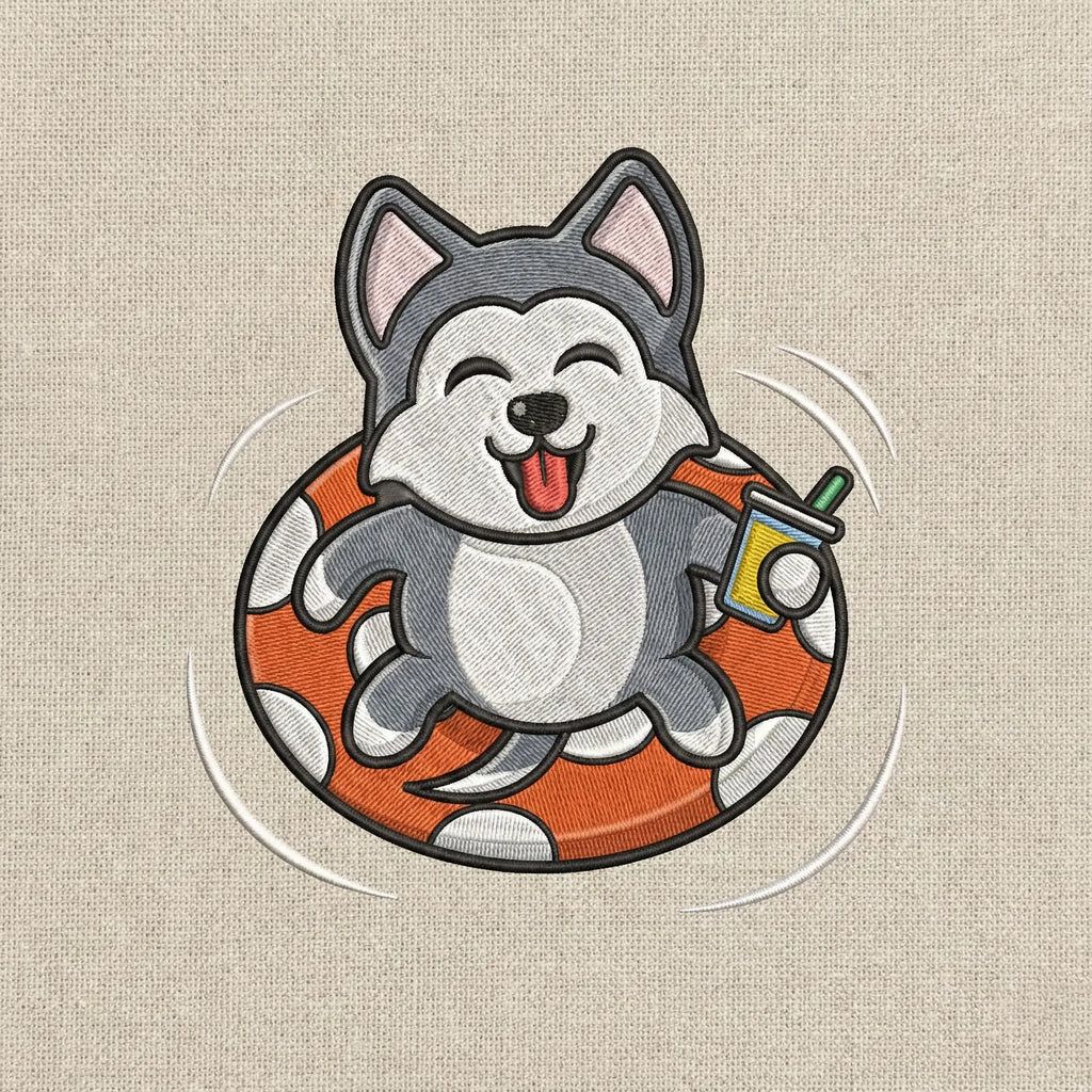 Cute Dog Embroidered Sweatshirt – Playful Puppy Float Scene Illustration, Crewneck Style