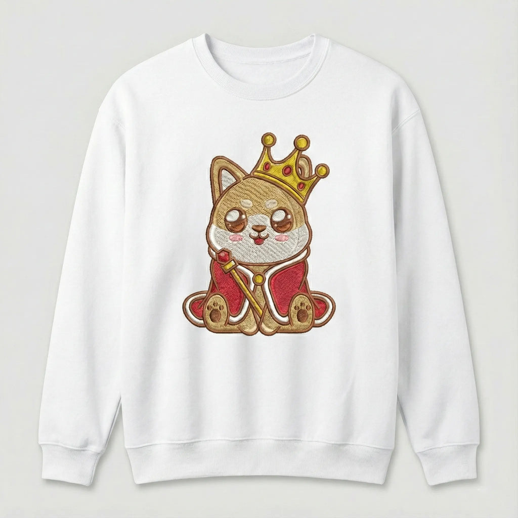 Cute Dog Embroidered Sweatshirt – Royal Puppy Crown Illustration, Crewneck Style