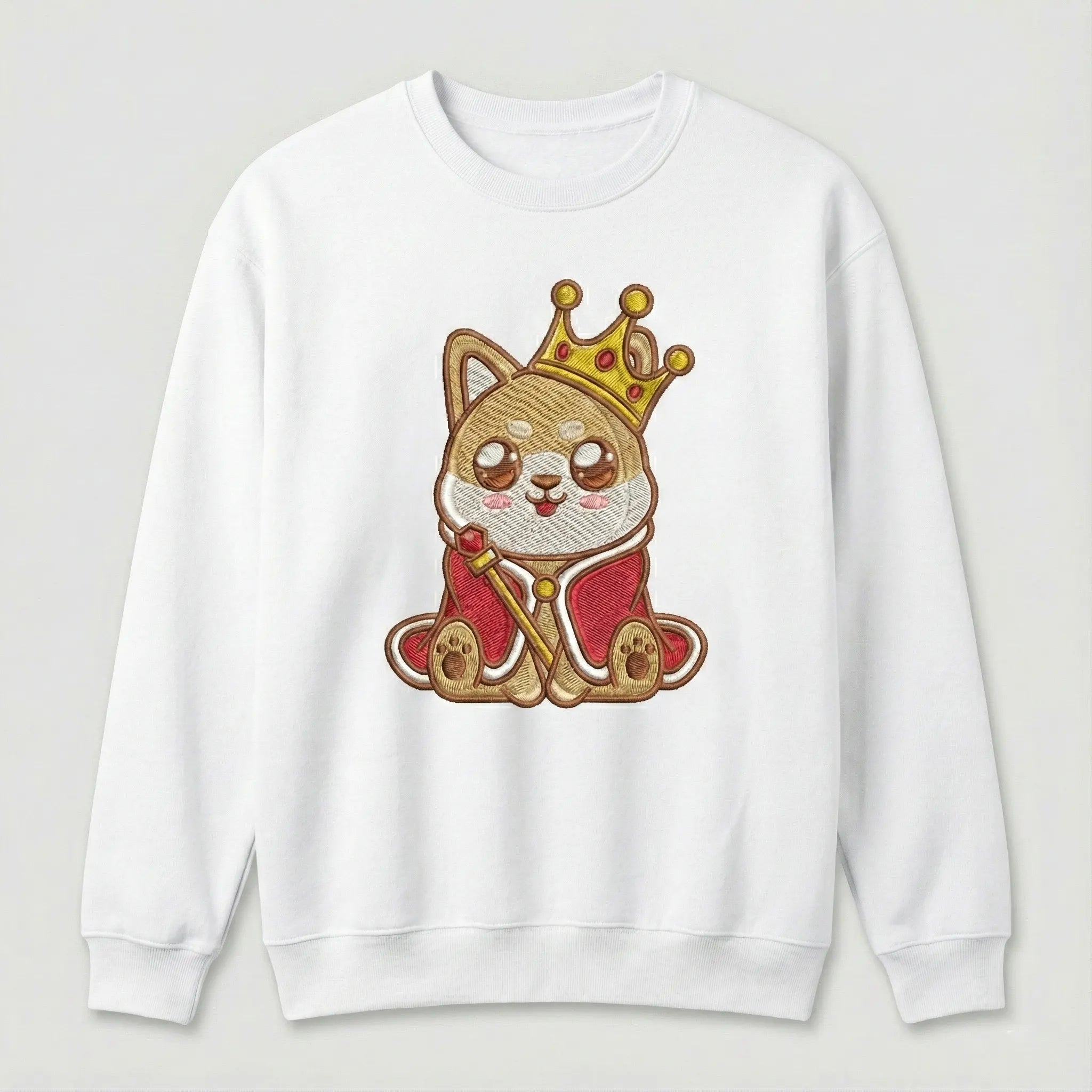 Cute Dog Embroidered Sweatshirt – Royal Puppy Crown Illustration, Crewneck Style