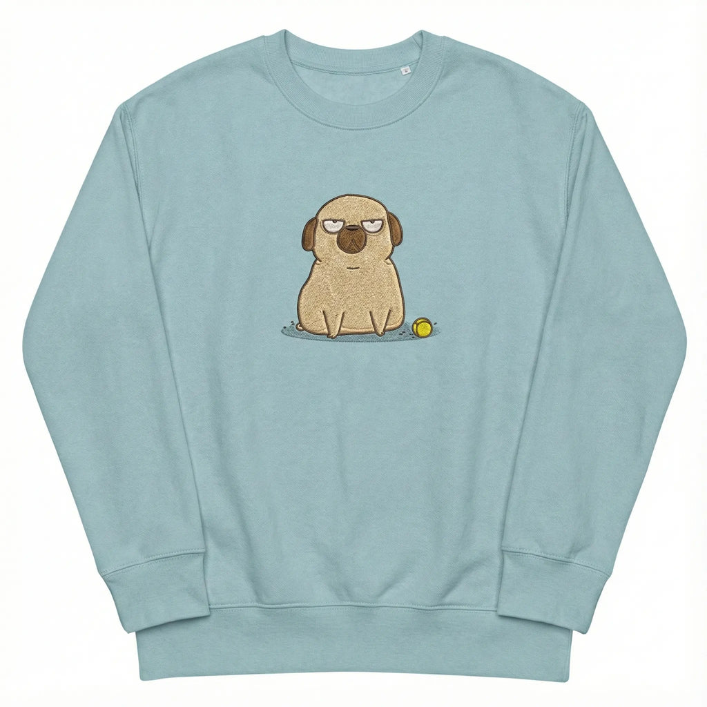 Funny Dog Embroidered Sweatshirt – Cute Grumpy Puppy Design, Clean White Crewneck