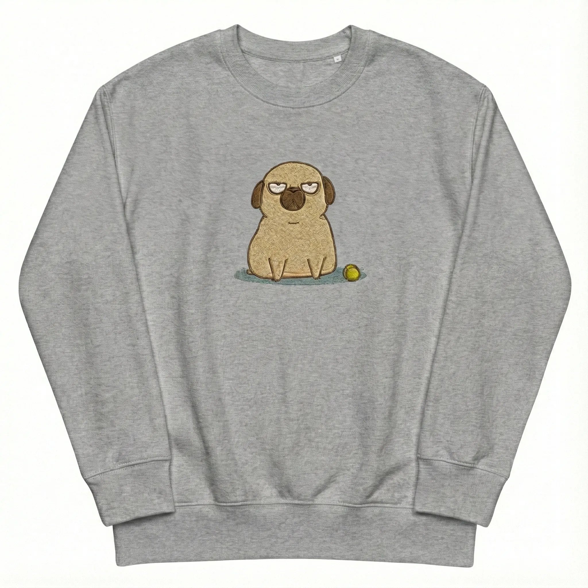 Funny Dog Embroidered Sweatshirt – Cute Grumpy Puppy Design, Clean White Crewneck