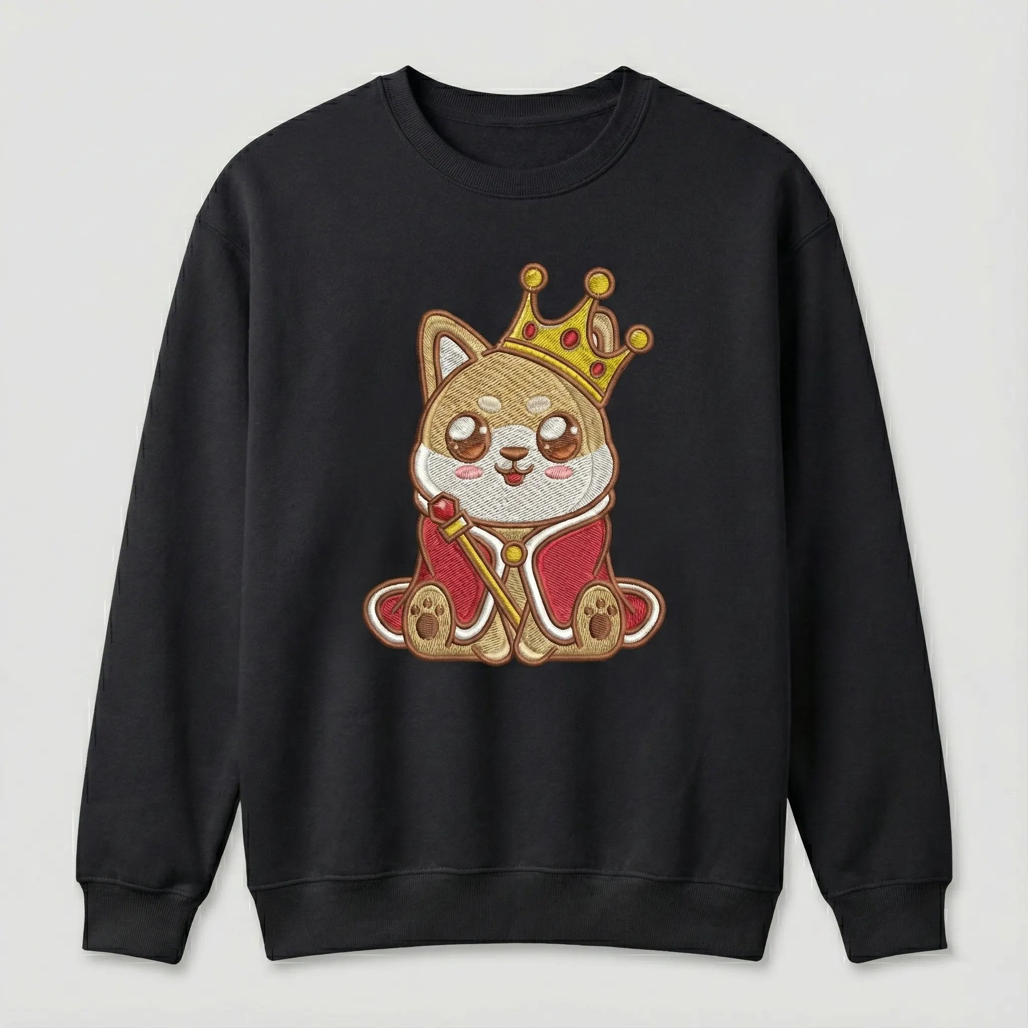 Cute Dog Embroidered Sweatshirt – Royal Puppy Crown Illustration, Crewneck Style