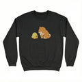 Cute Dog Embroidered Sweatshirt – Puppy and Chick Friendship Illustration, Crewneck Style