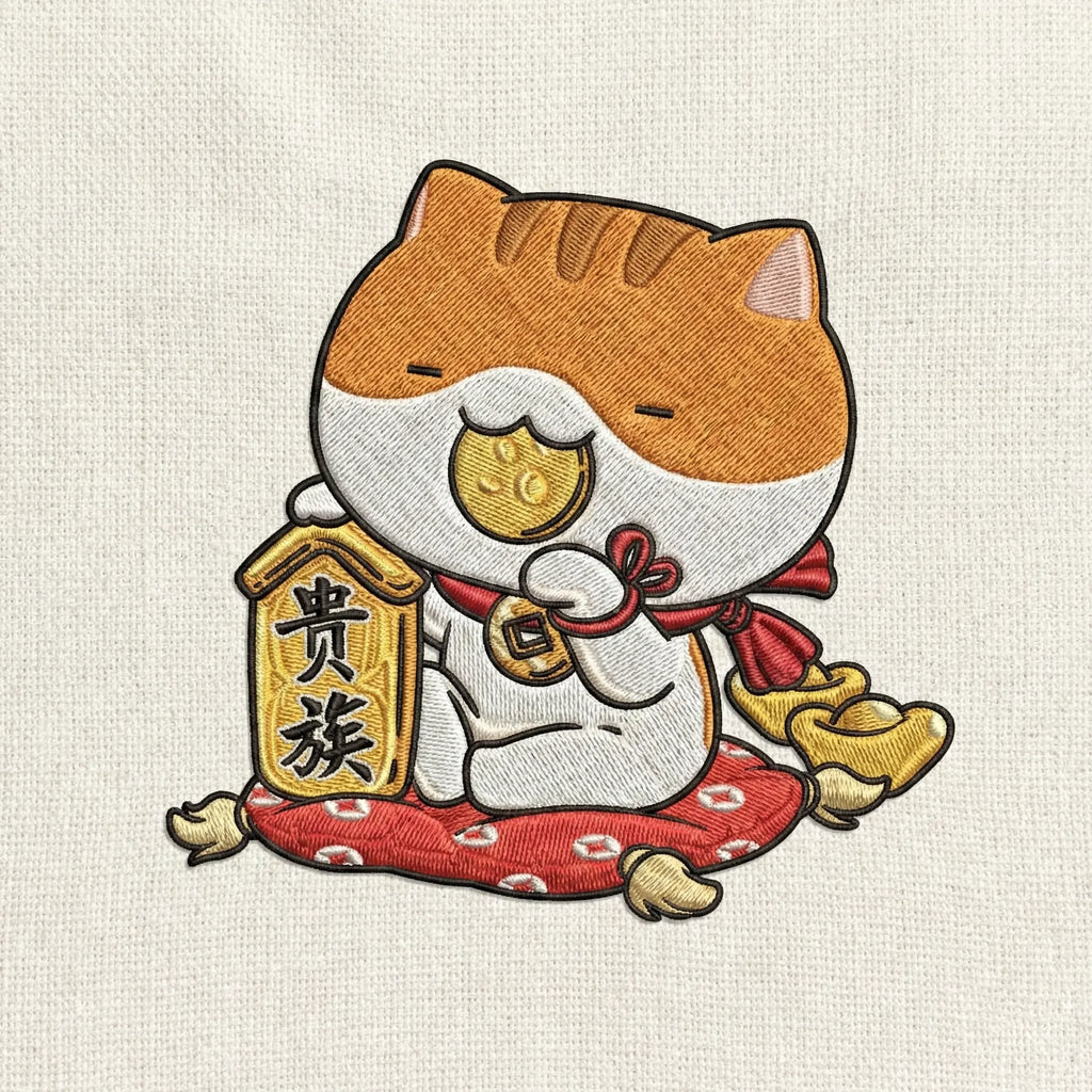 Lucky Cat Embroidered Sweatshirt – Cute Fortune Charm Design, Warm Beige Crewneck