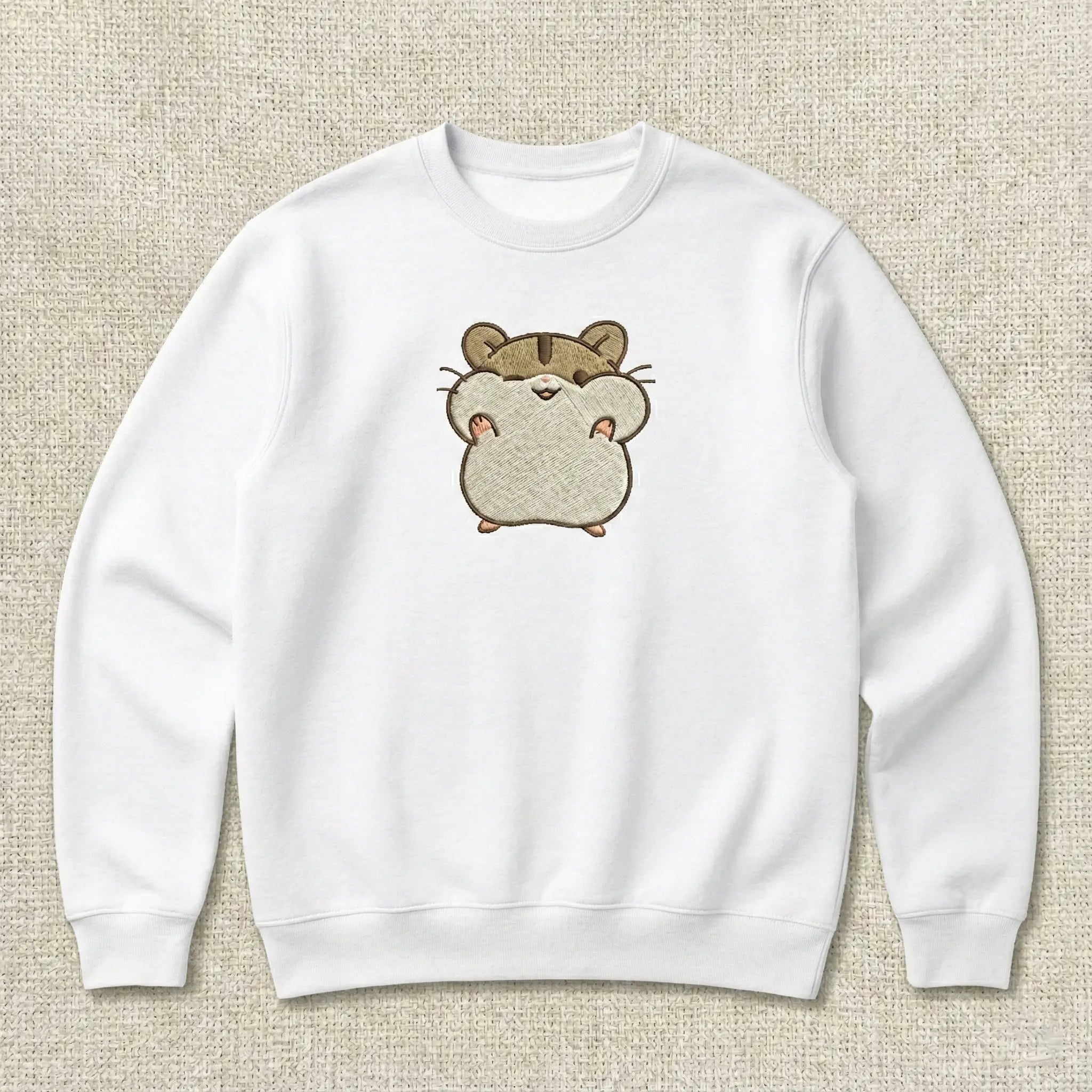 Cute Hamster Embroidered Sweatshirt – Minimal Animal Design, Cozy Black Crewneck