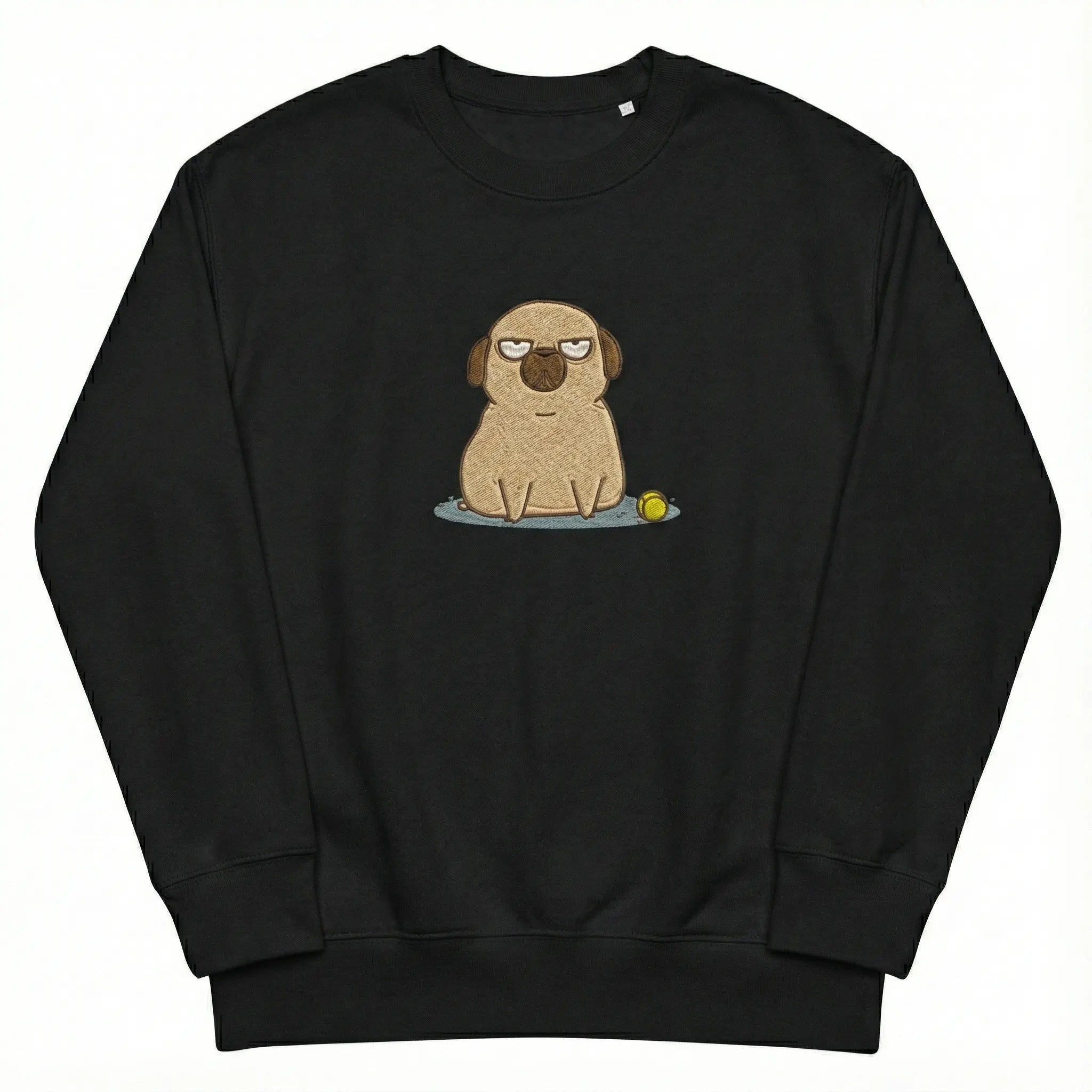 Funny Dog Embroidered Sweatshirt – Cute Grumpy Puppy Design, Clean White Crewneck