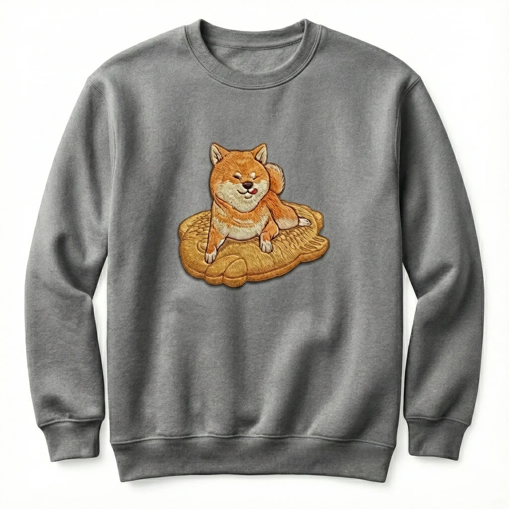 Cute Dog Embroidered Sweatshirt – Relaxed Puppy Resting Illustration, Crewneck Style