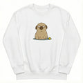 Funny Dog Embroidered Sweatshirt – Cute Grumpy Puppy Design, Clean White Crewneck