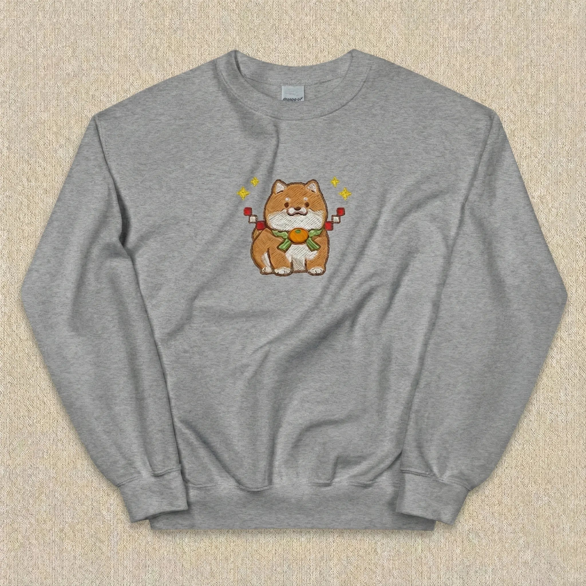 Cute Dog Embroidered Sweatshirt – Lucky Puppy Charm Illustration, Crewneck Style